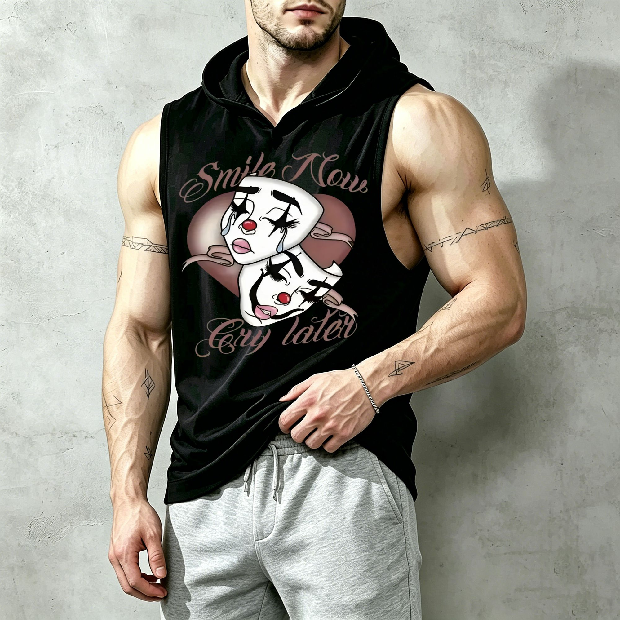 Tank Top Muscle - Men Sleeveless Hooded Tank Top Smile