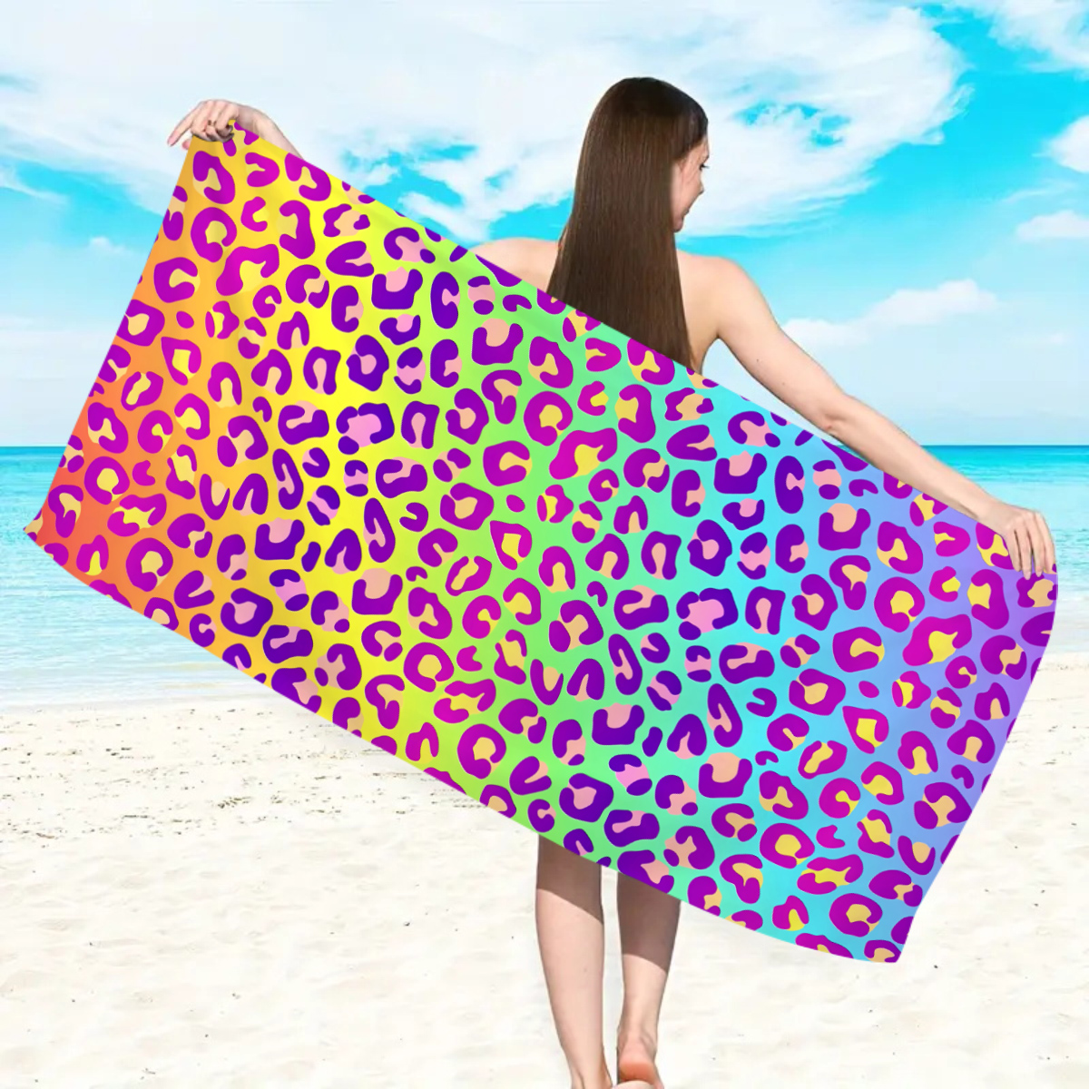 Beach Towel Large - 150/178cm Gradient Color Fashionable Leopard Print