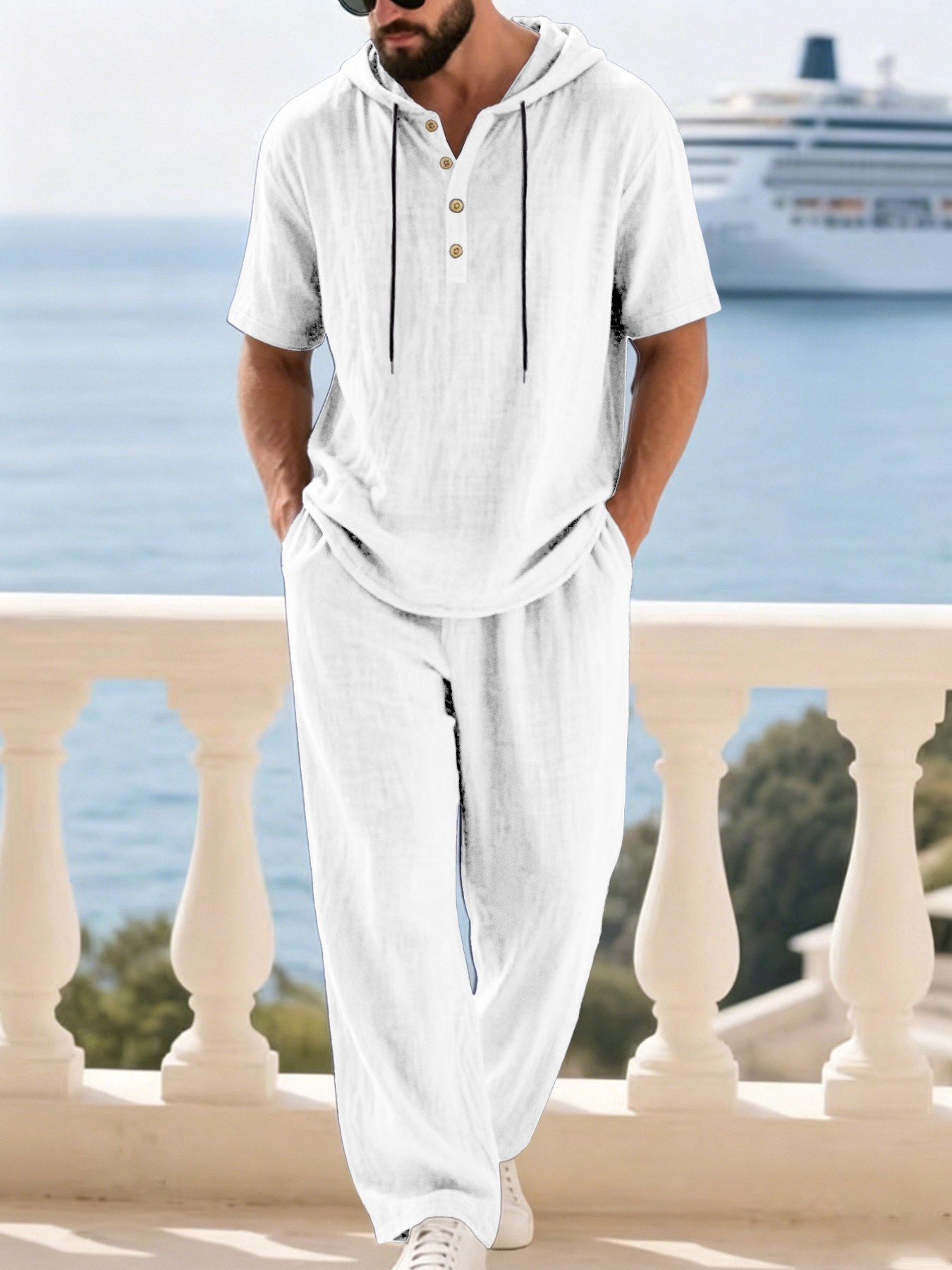 Men's Cotton Linen 2-Piece Set - Linen Shirt Breathable บทวิจารณ์และราคา