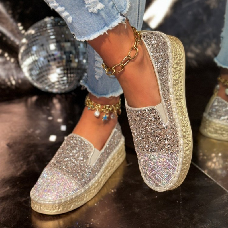 Silver Glitter Rhinestone Plat - Espadrille Slip On บทวิจารณ์และราคา