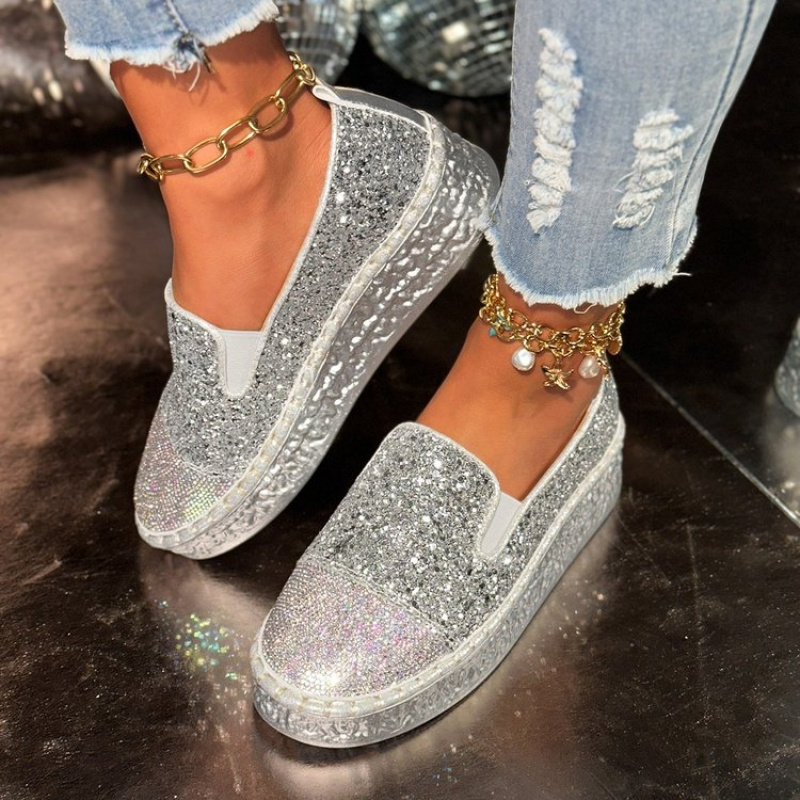 Silver Glitter Rhinestone Plat - Espadrille Slip On บทวิจารณ์และราคา
