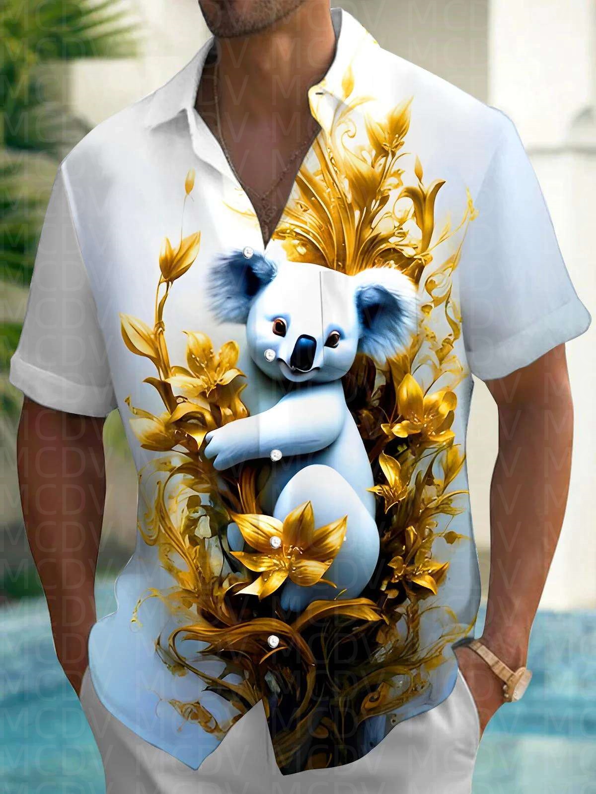 Rhombus Pattern Men's Hawaiian - Shirt Camp Collar บทวิจารณ์และราคา