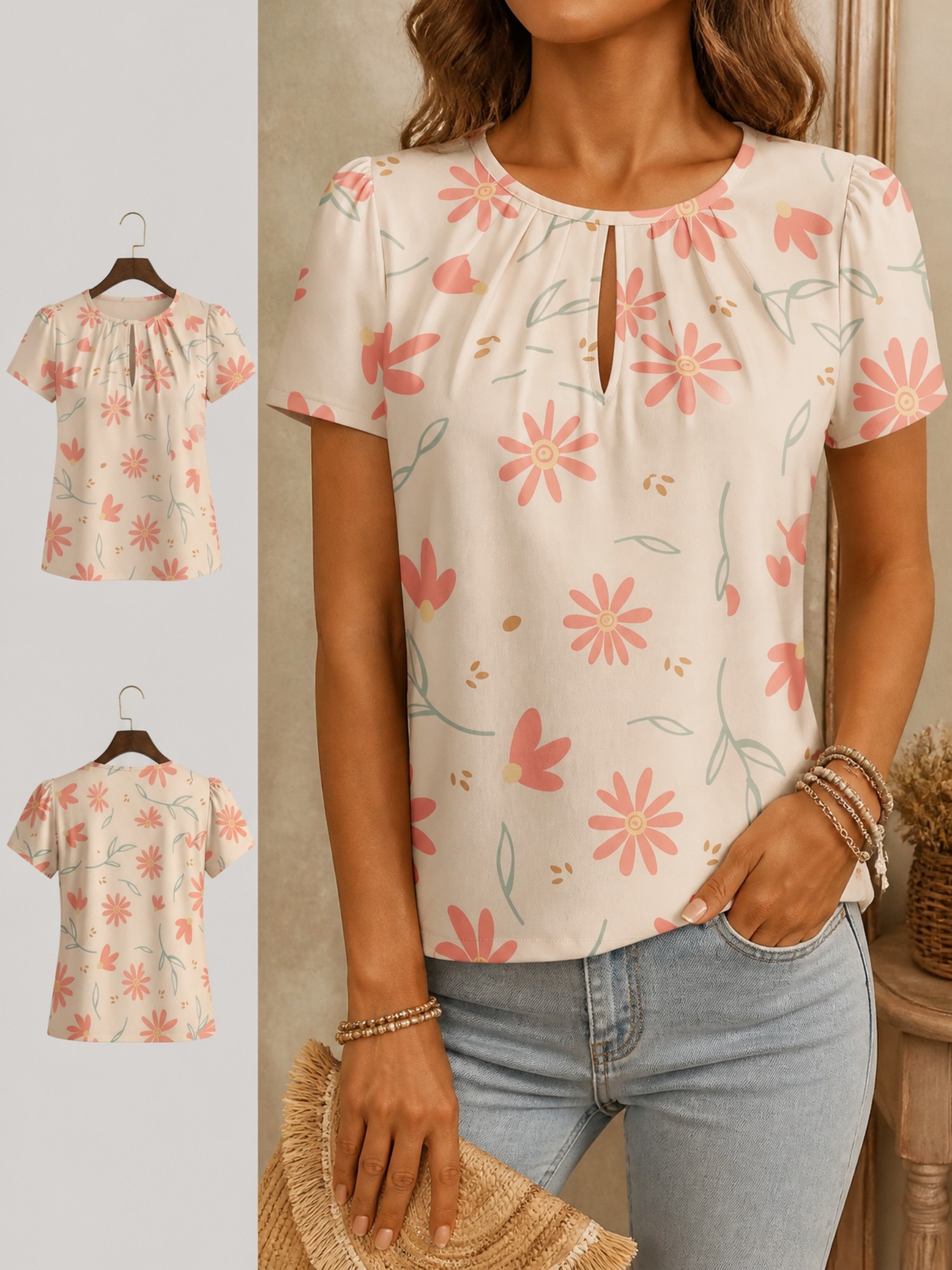 2026 New Women's Round Neck El - Resort Shirt Floral บทวิจารณ์และราคา