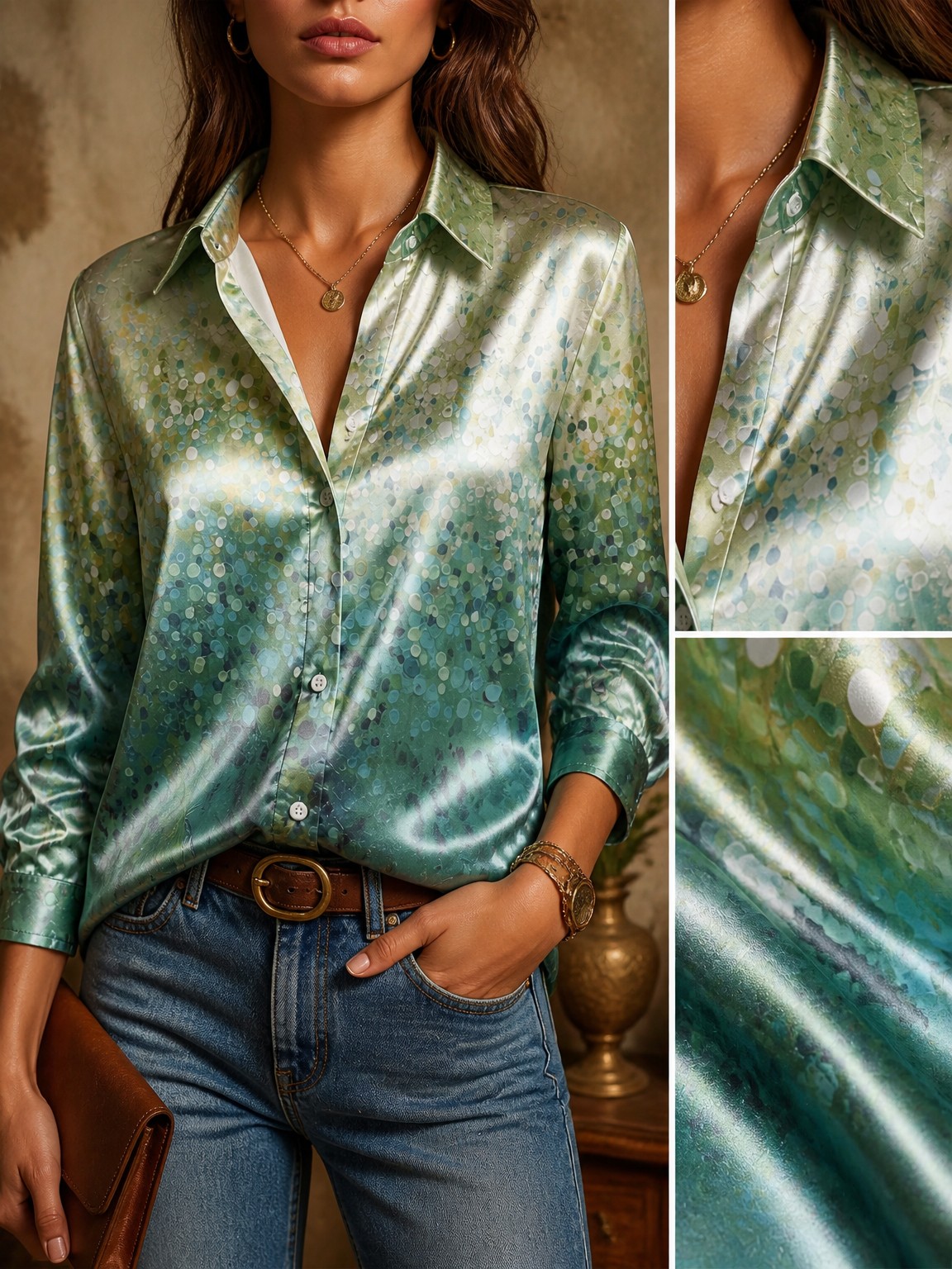 Women's Long-Sleeved Floral Pr - Resort Shirt Floral บทวิจารณ์และราคา