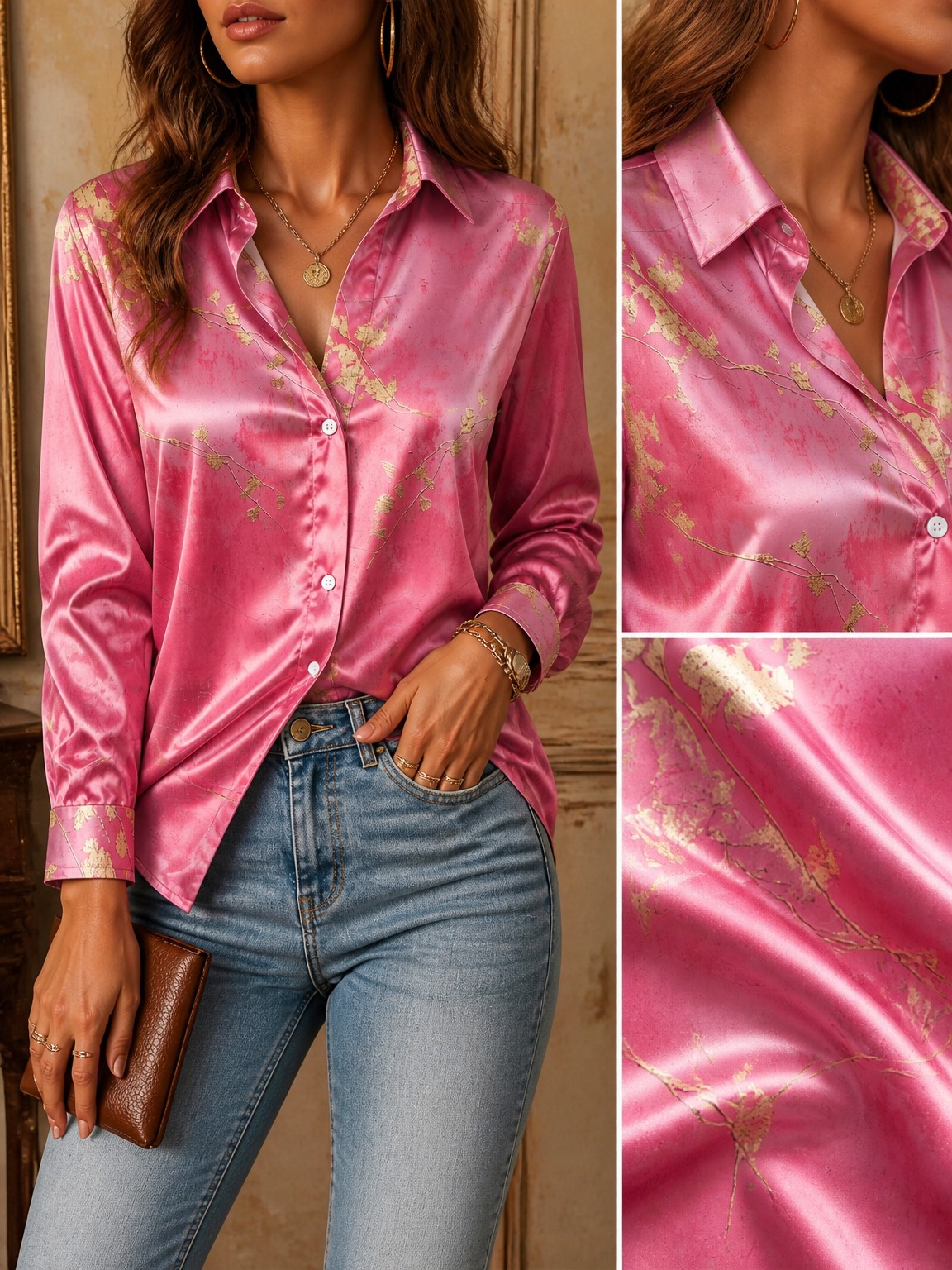 Women's Long-Sleeved Floral Pr - Resort Shirt Floral บทวิจารณ์และราคา