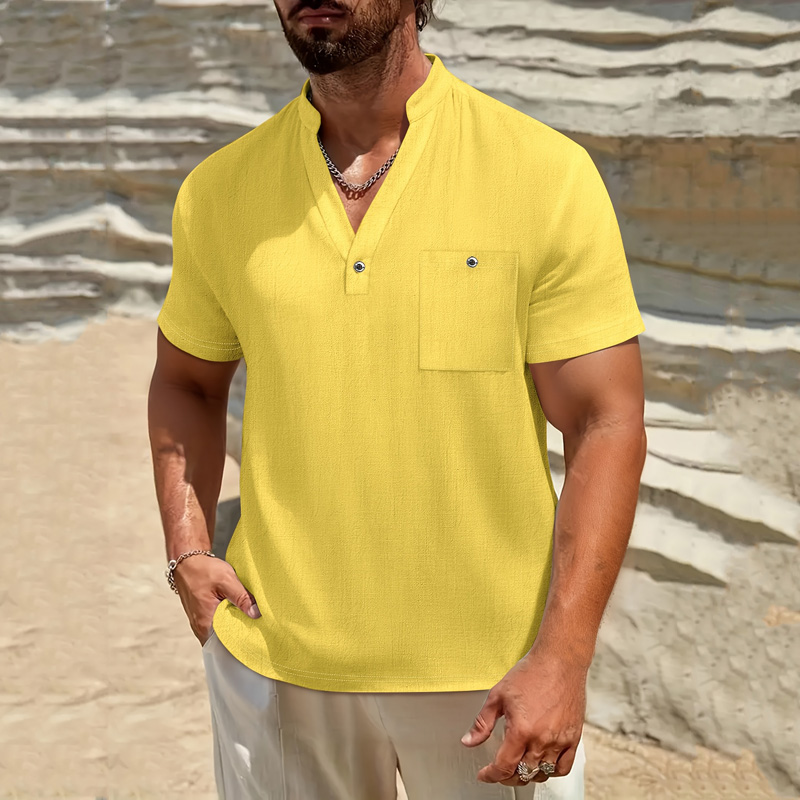 Men's Cotton Linen Henley Shir - Linen Shirt Breathable บทวิจารณ์และราคา