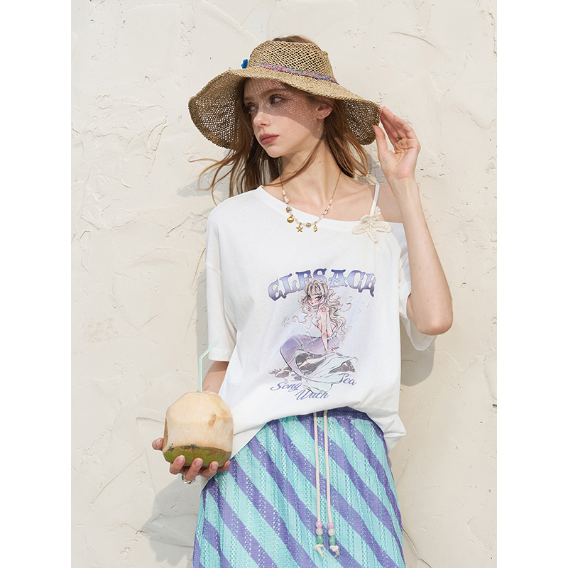 ELFSACK Women's Off Shoulder W - Tee Graphic Print บทวิจารณ์และราคา