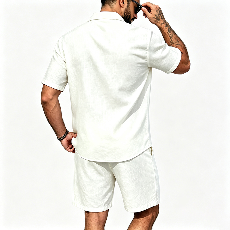 Men Linen Two Piece Outfit Sho - Linen Shirt Breathable บทวิจารณ์และราคา