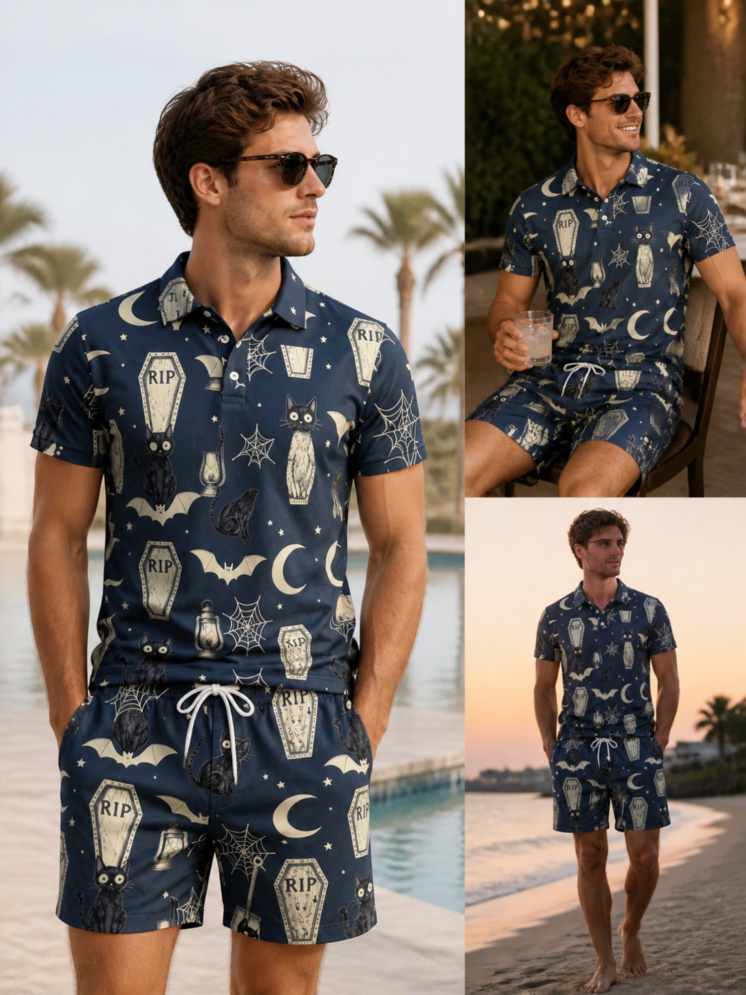 Mens Short Sleeve Polo Shirt a - Resort Shirt Floral บทวิจารณ์และราคา