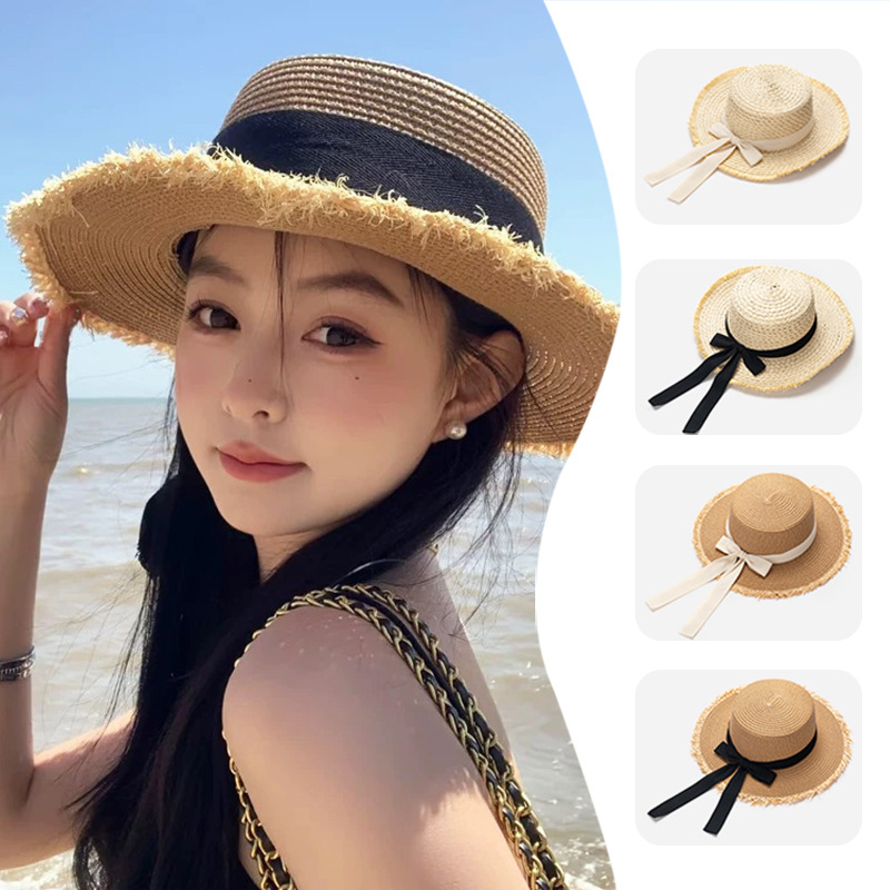 Women Straw Sun Hat Bowknot Su - Packable Hat Nylon บทวิจารณ์และราคา