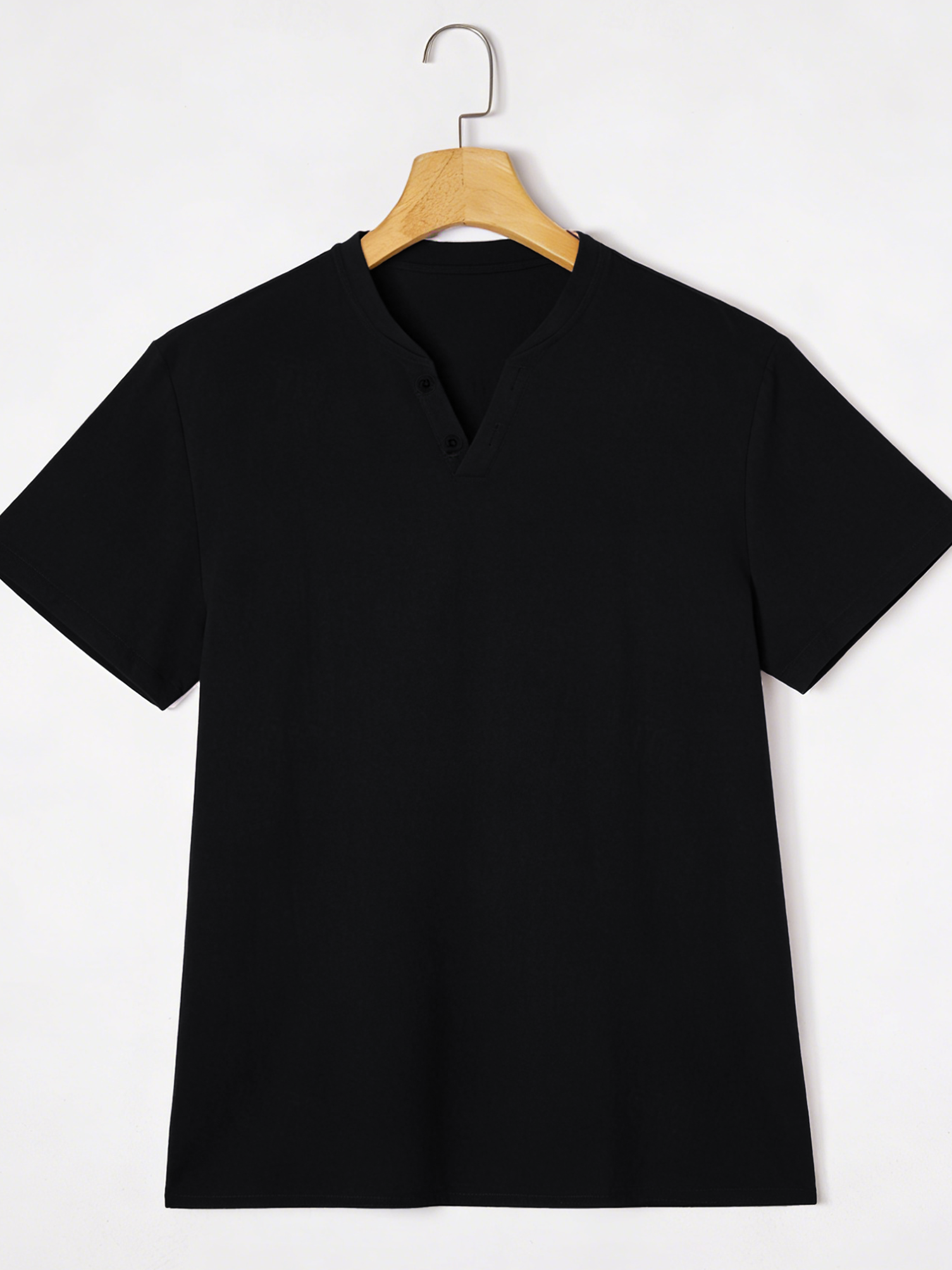 Elegant Black Henley Short-Sle - Linen Shirt Breathable บทวิจารณ์และราคา