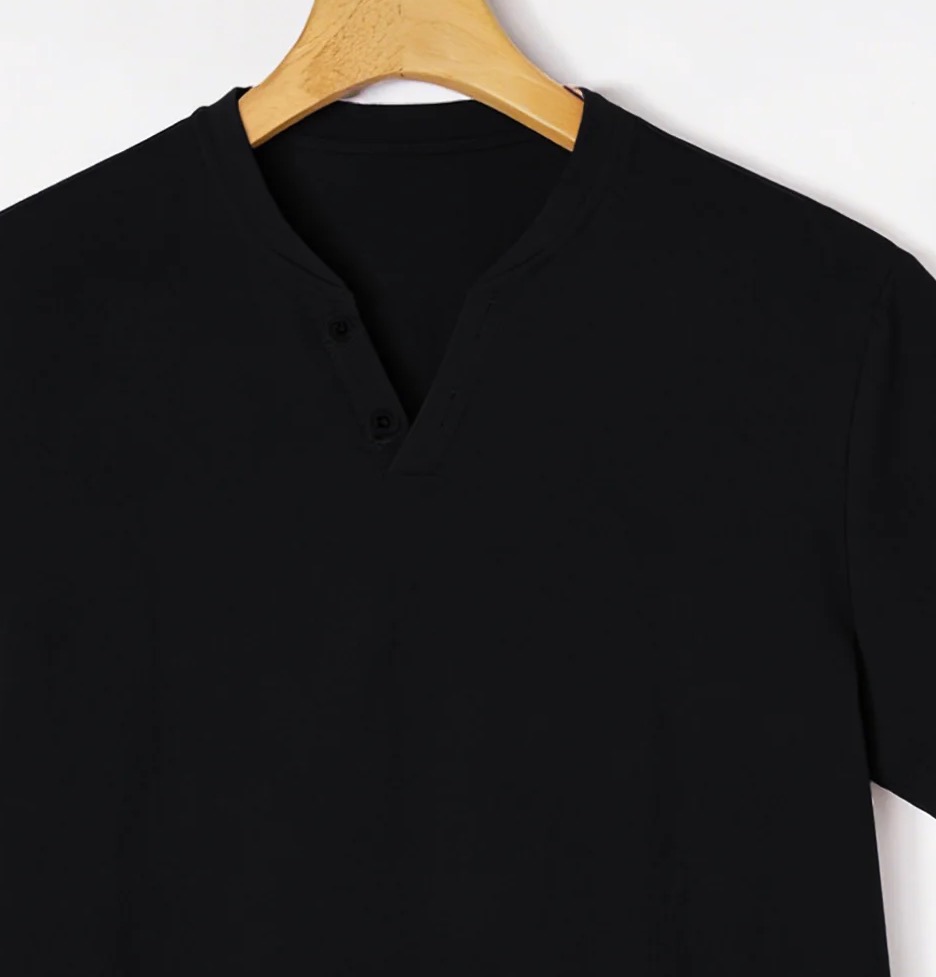 Elegant Black Henley Short-Sle - Linen Shirt Breathable บทวิจารณ์และราคา