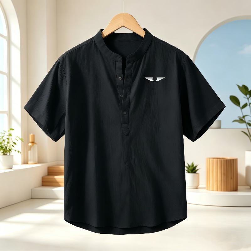 Men's cotton and linen Henley  - Linen Shirt Breathable บทวิจารณ์และราคา