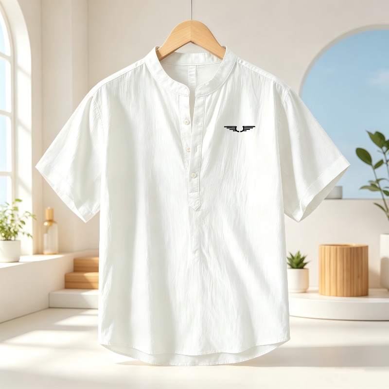 Men's cotton and linen Henley  - Linen Shirt Breathable บทวิจารณ์และราคา