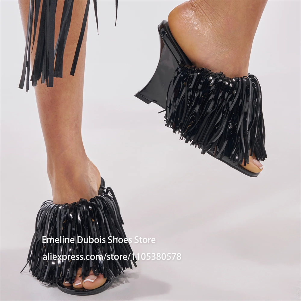 Blue Patent Leather Fringe Wed - Casual Sandal Leather บทวิจารณ์และราคา