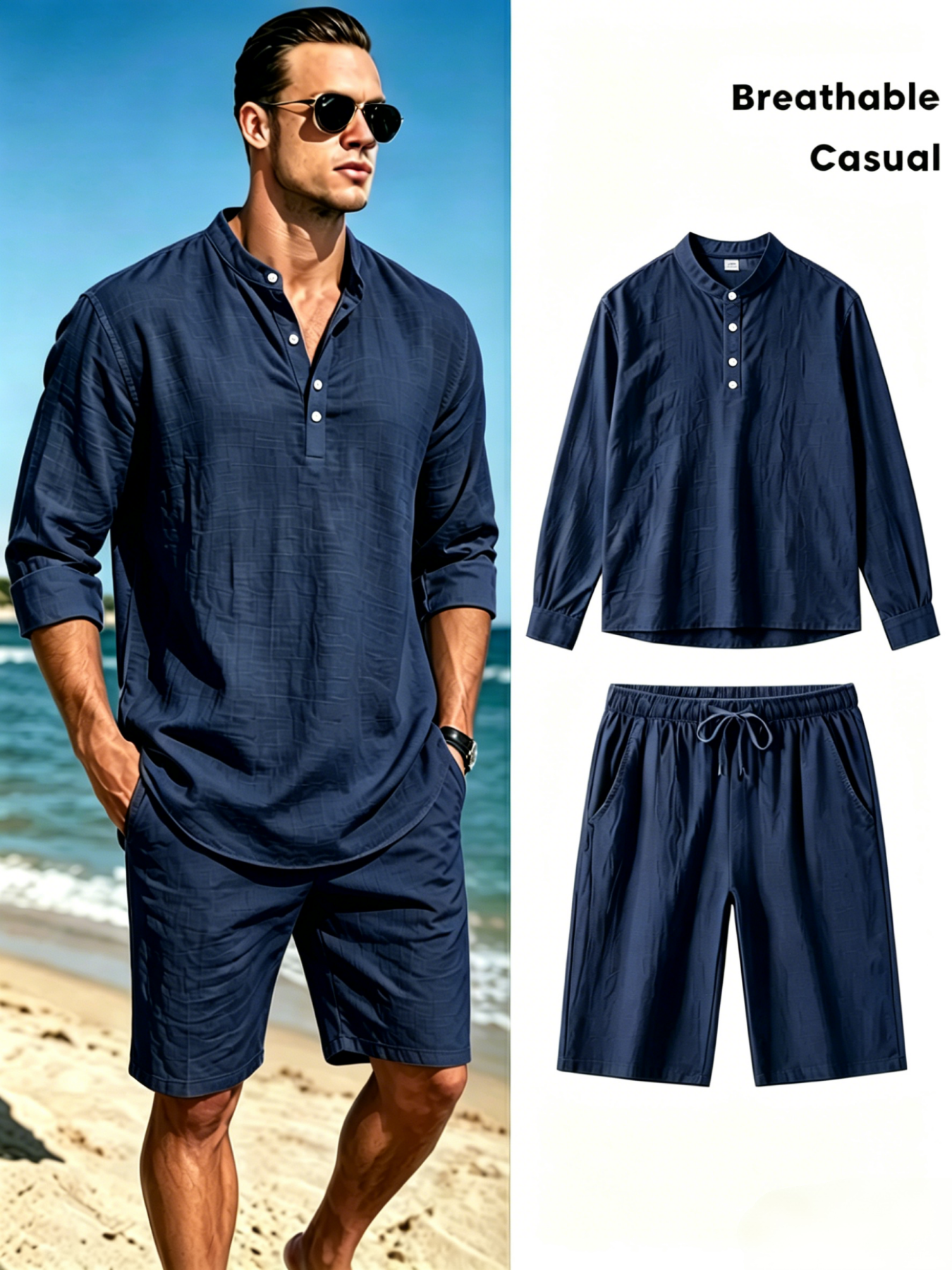 Men's Cotton Linen Henley Shir - Linen Shirt Breathable บทวิจารณ์และราคา