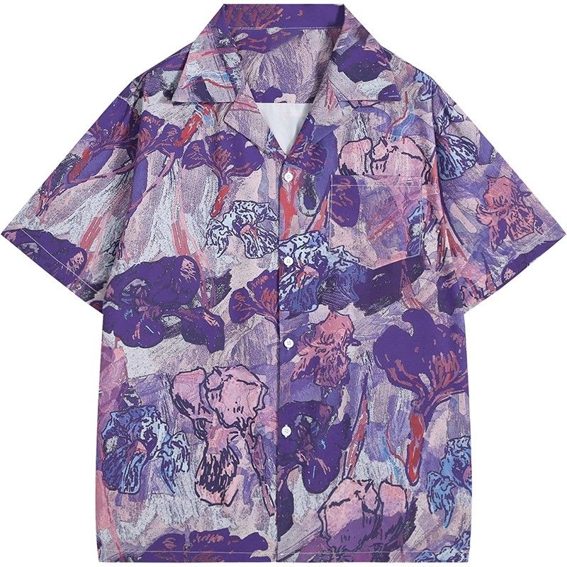 Vintage Purple Oil Painting Ir - Resort Shirt Floral บทวิจารณ์และราคา