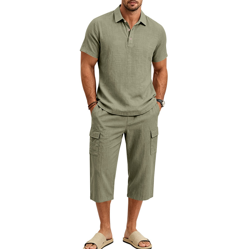 Summer Men's Linen Two Piece S - Short Linen Drawstring บทวิจารณ์และราคา