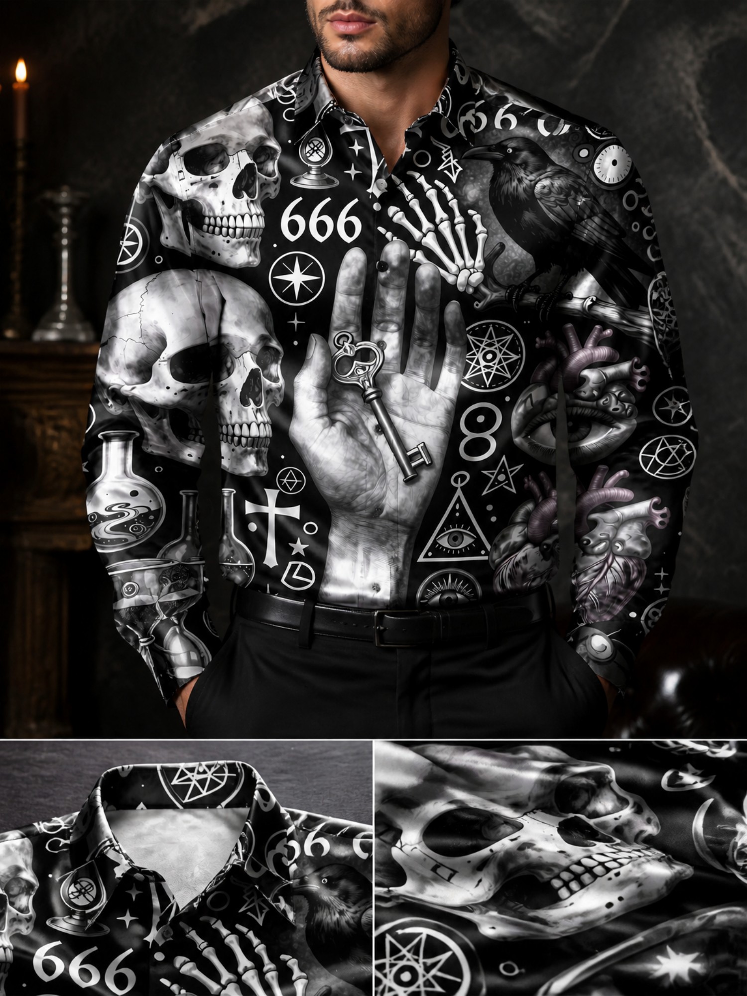 Mens Luxe Satin Long Sleeve Bu - Resort Shirt Floral บทวิจารณ์และราคา