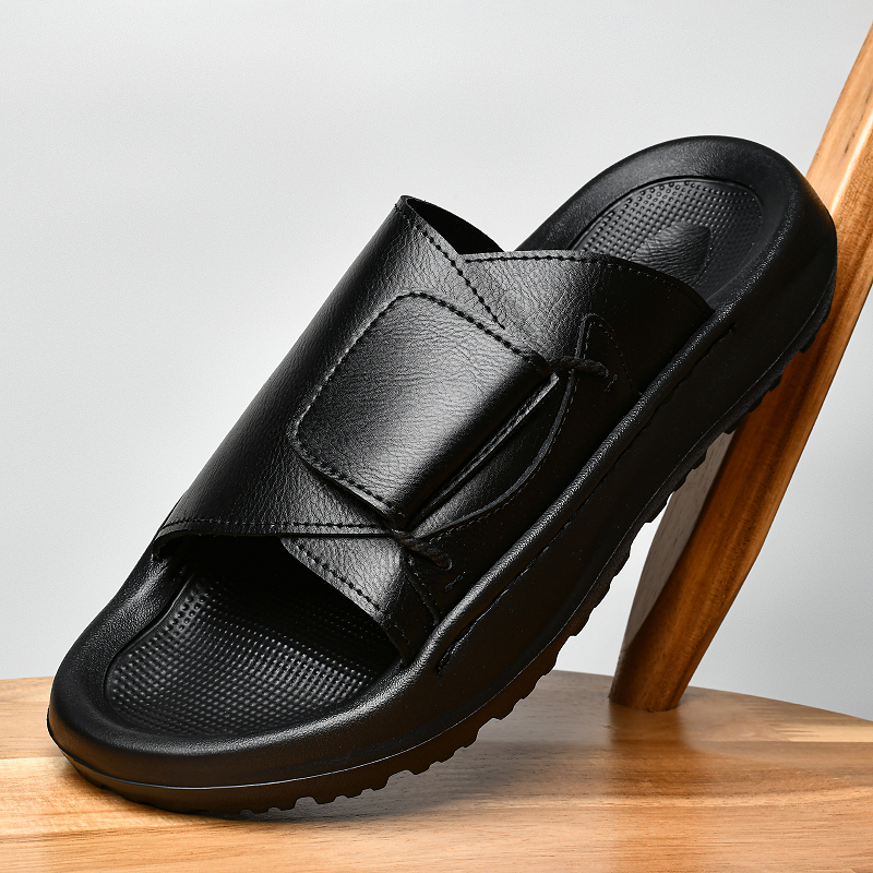 Leather Men's Slippers Slides  - Flip Flop Leather Men บทวิจารณ์และราคา
