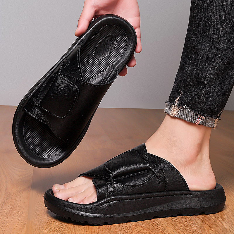 Leather Men's Slippers Slides  - Flip Flop Leather Men บทวิจารณ์และราคา