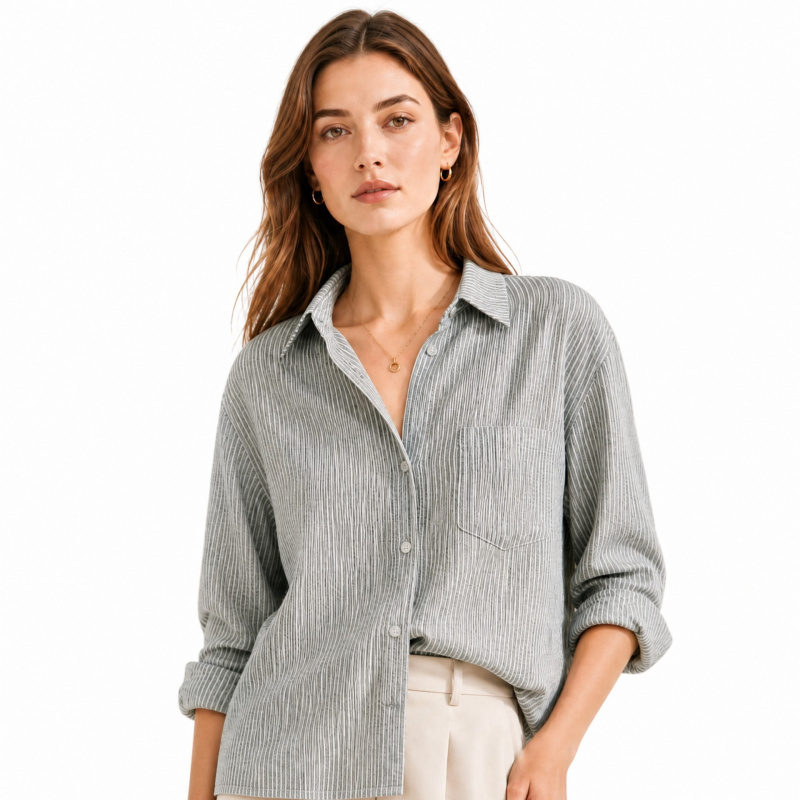 Japanese-style gray-white fine - Linen Shirt Breathable บทวิจารณ์และราคา