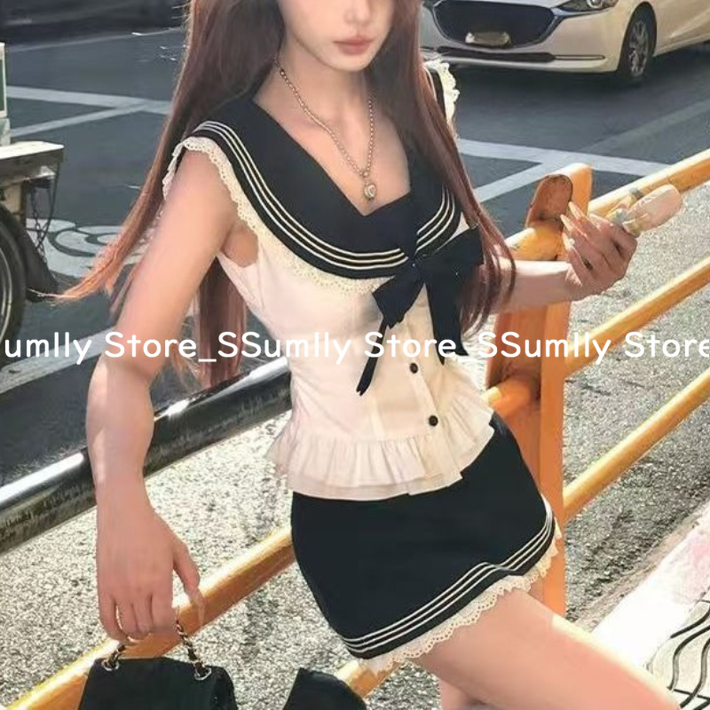 College Style Bow Sweet 2 Piec - Shirt Camp Collar บทวิจารณ์และราคา