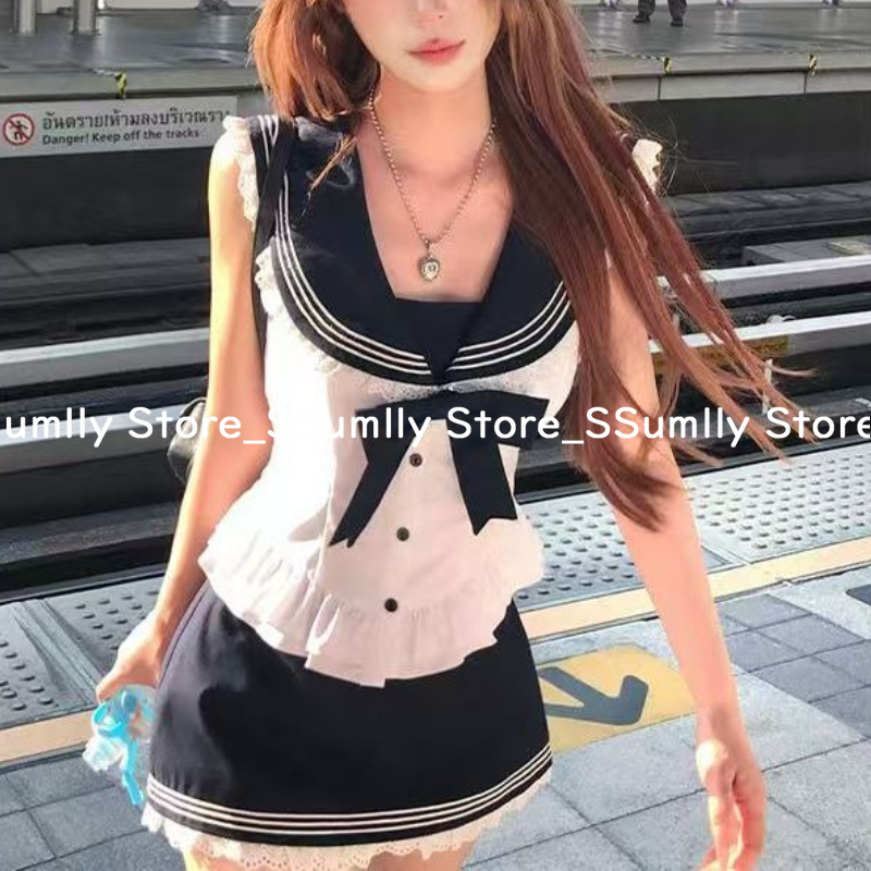 College Style Bow Sweet 2 Piec - Shirt Camp Collar บทวิจารณ์และราคา