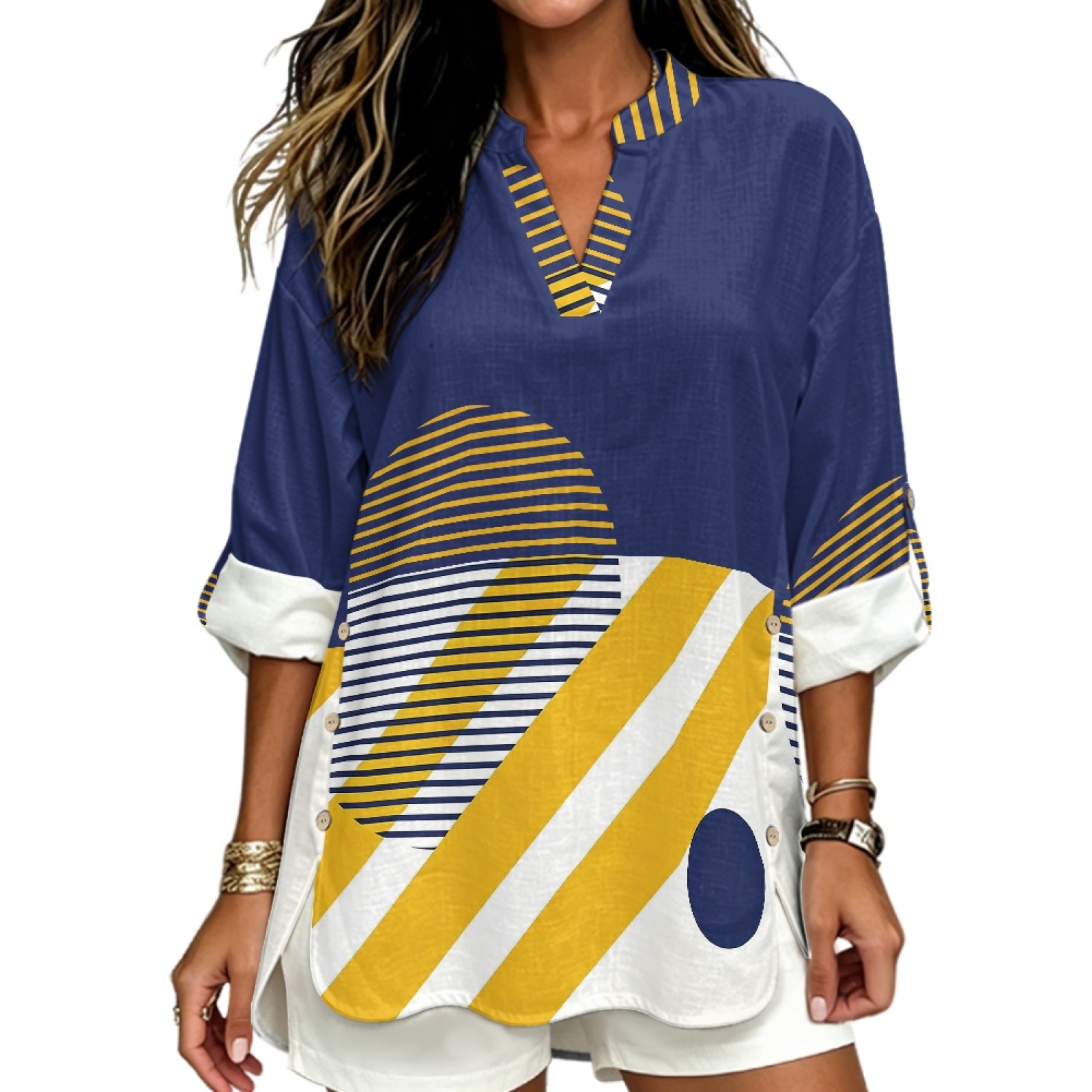 INSTANTARTS Women'S Linen V-Ne - Linen Shirt Breathable บทวิจารณ์และราคา