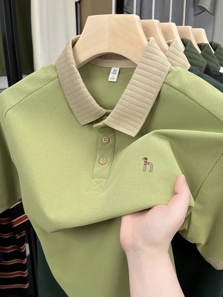 Luxury brand men's short sleev - Polo Shirt Pique บทวิจารณ์และราคา