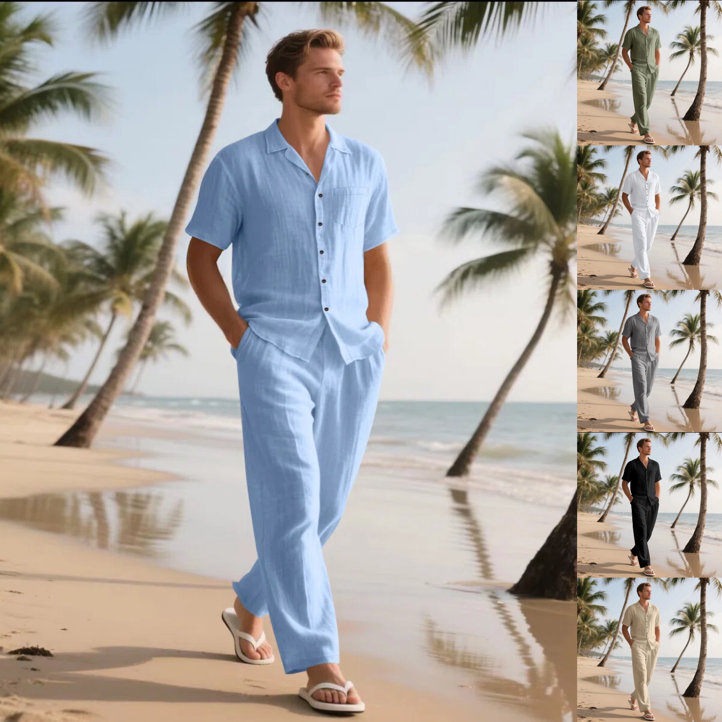 Summer Men's New Linen Casual  - Short Linen Drawstring บทวิจารณ์และราคา