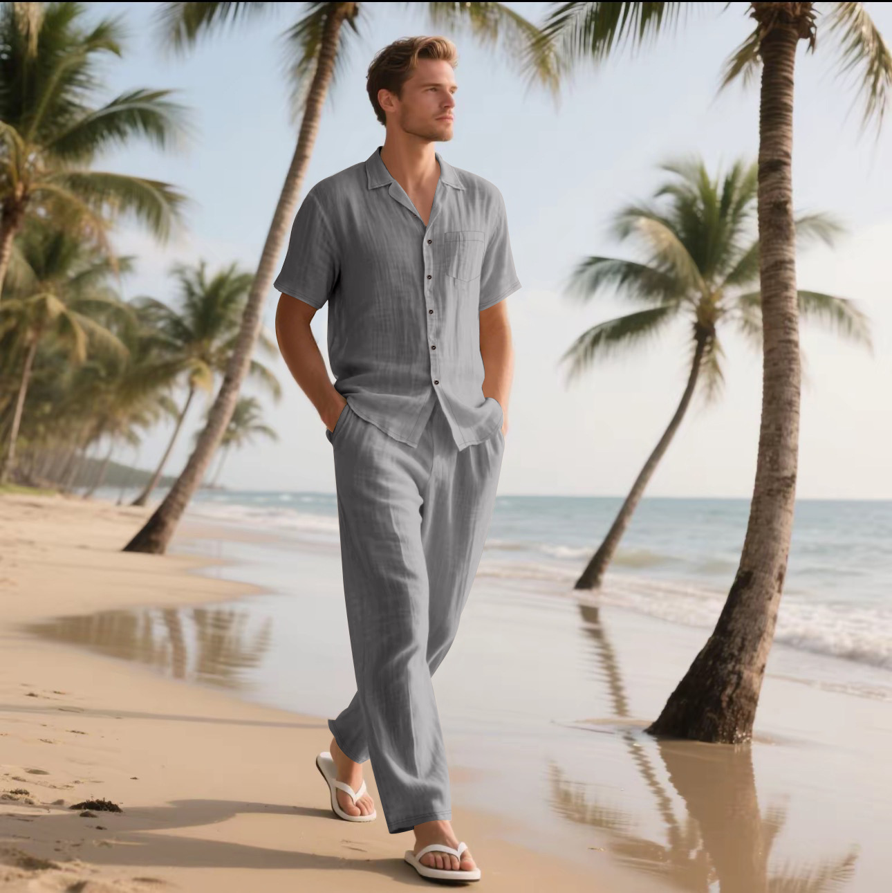Summer Men's New Linen Casual  - Short Linen Drawstring บทวิจารณ์และราคา
