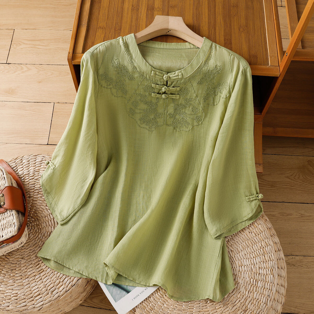 Chinese Style Round Collar But - Shirt Camp Collar บทวิจารณ์และราคา