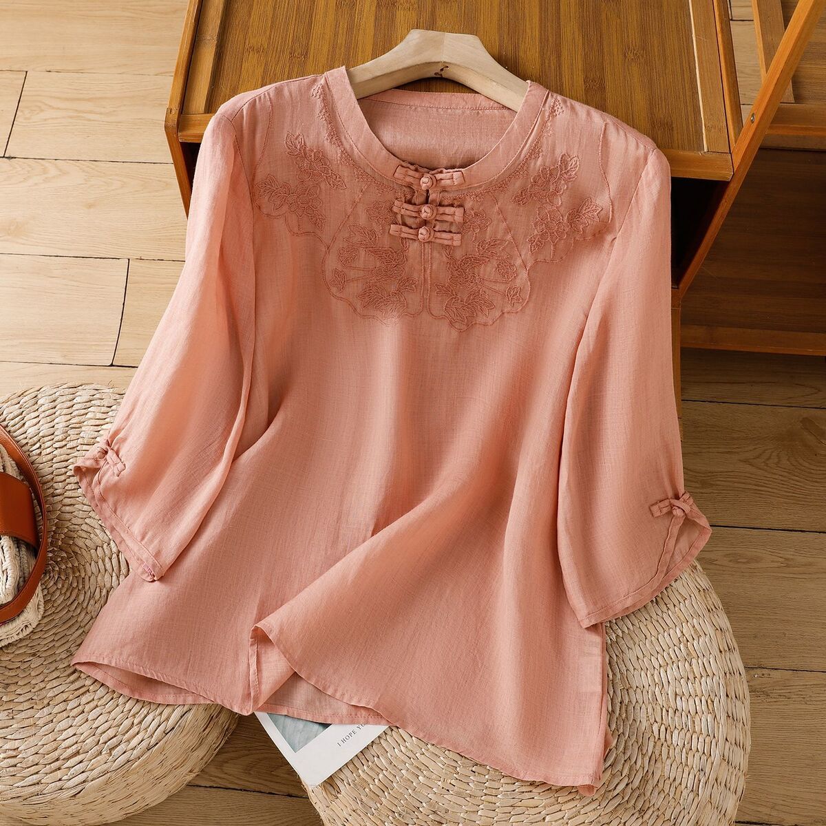 Chinese Style Round Collar But - Shirt Camp Collar บทวิจารณ์และราคา