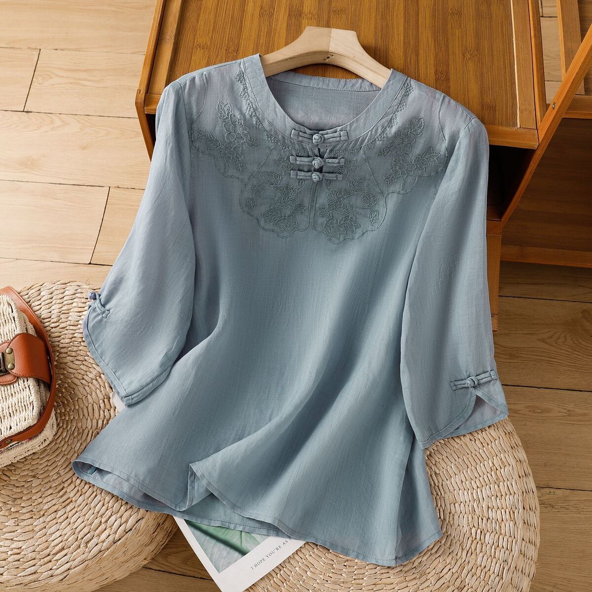 Chinese Style Round Collar But - Shirt Camp Collar บทวิจารณ์และราคา