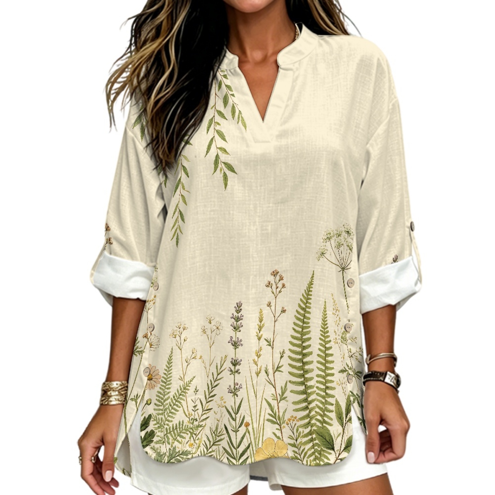 INSTANTARTS Women'S Linen V-Ne - Linen Shirt Breathable บทวิจารณ์และราคา