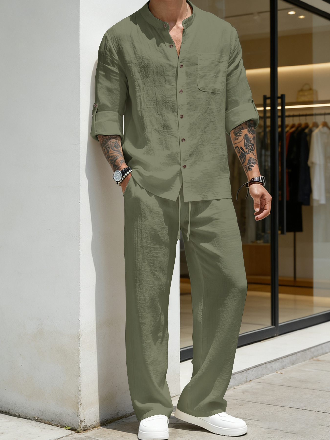 Suit Loose Linen Long Sleeve S - Linen Shirt Breathable บทวิจารณ์และราคา