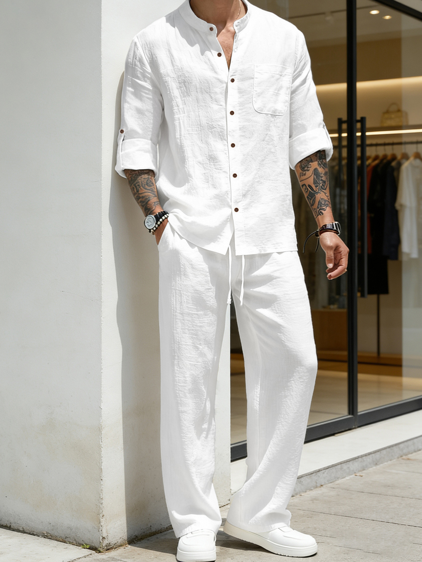 Suit Loose Linen Long Sleeve S - Linen Shirt Breathable บทวิจารณ์และราคา