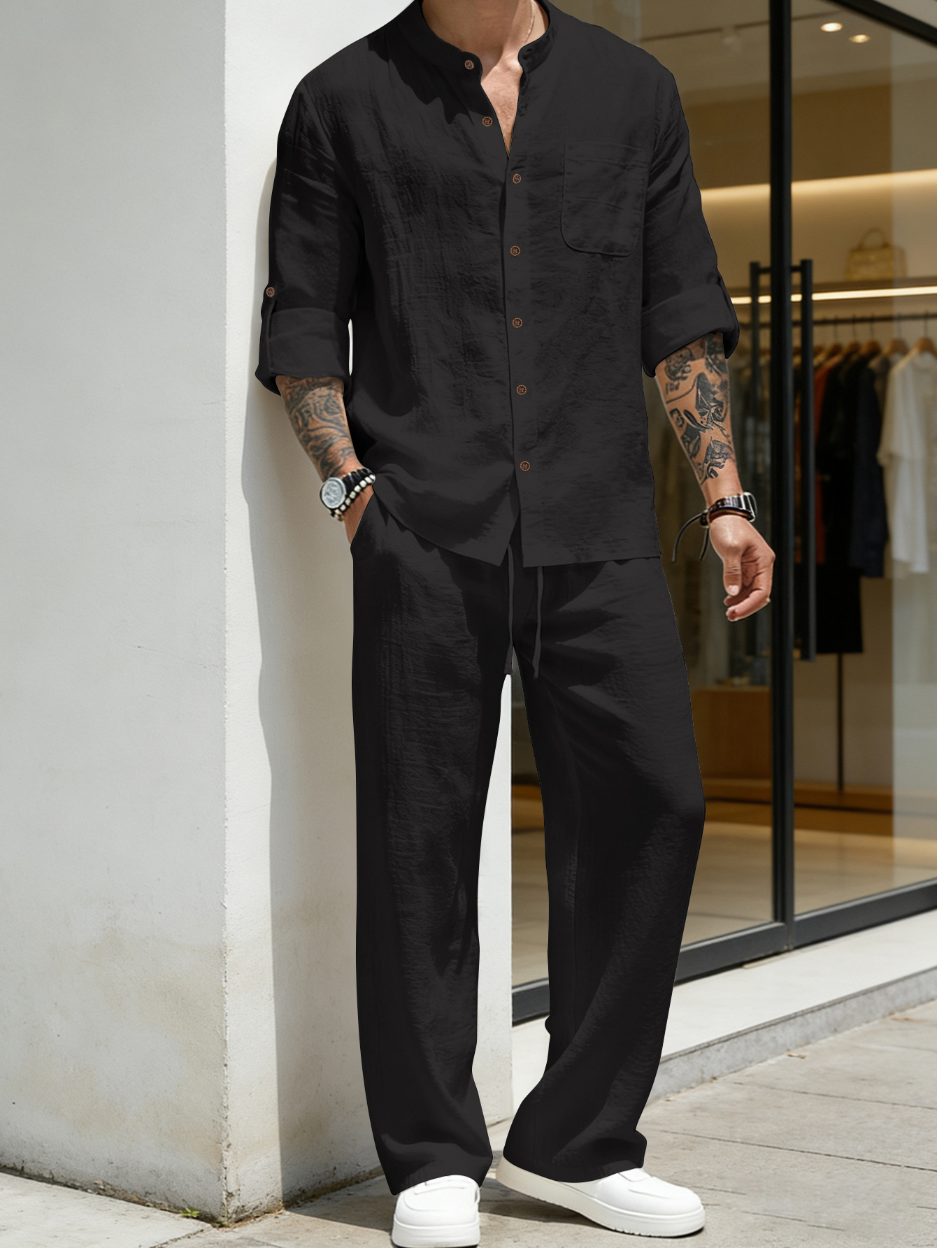 Suit Loose Linen Long Sleeve S - Linen Shirt Breathable บทวิจารณ์และราคา
