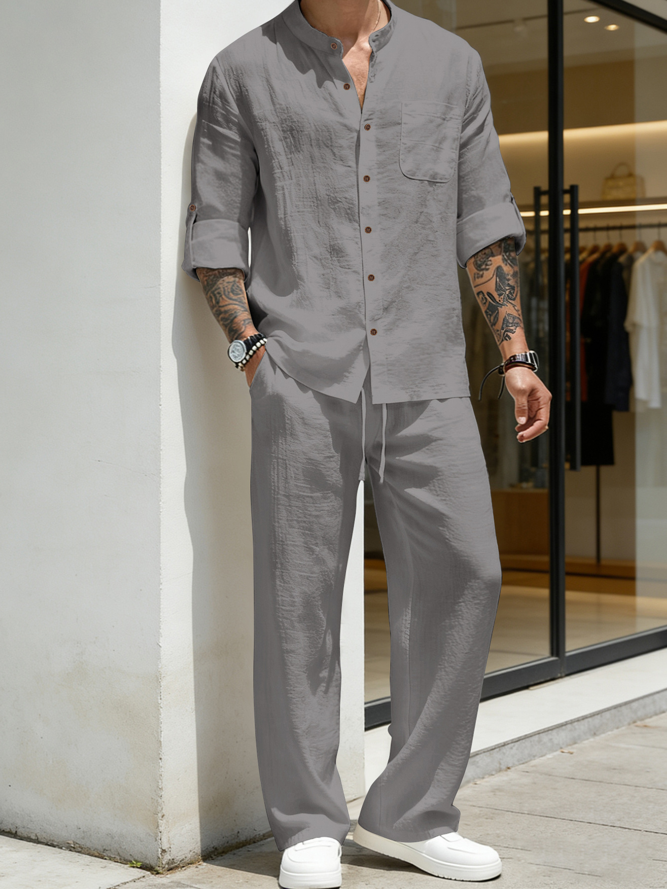 Suit Loose Linen Long Sleeve S - Linen Shirt Breathable บทวิจารณ์และราคา
