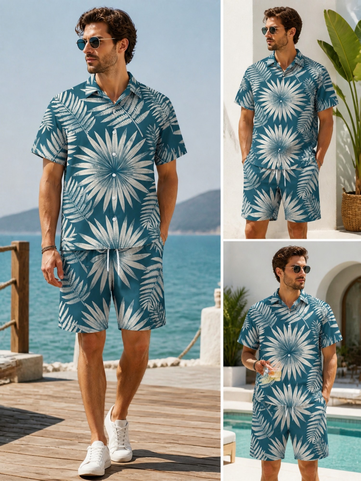 Mens Floral Short Sleeve Shirt - Resort Shirt Floral บทวิจารณ์และราคา