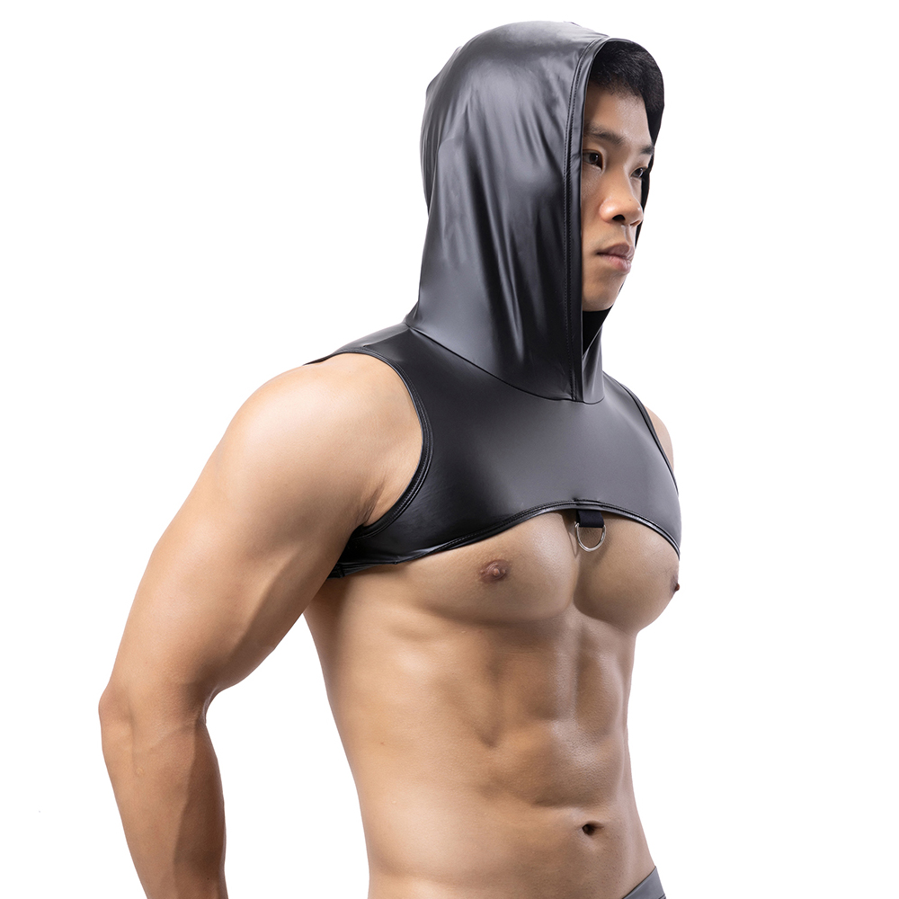 Men Faux Leather Hooded Fitnes - Tank Top Muscle บทวิจารณ์และราคา
