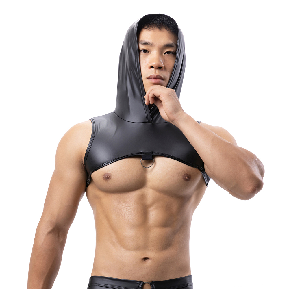 Men Faux Leather Hooded Fitnes - Tank Top Muscle บทวิจารณ์และราคา