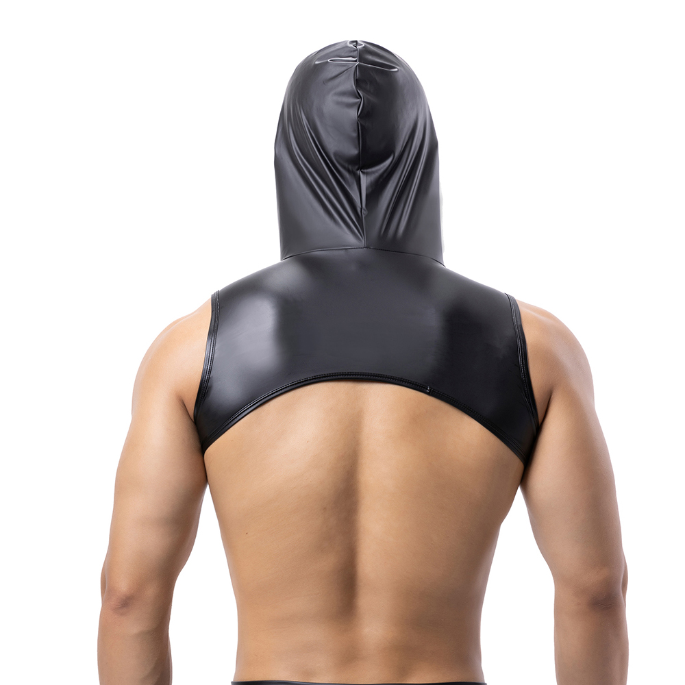 Men Faux Leather Hooded Fitnes - Tank Top Muscle บทวิจารณ์และราคา