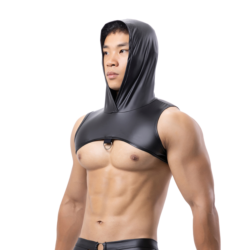 Men Faux Leather Hooded Fitnes - Tank Top Muscle บทวิจารณ์และราคา