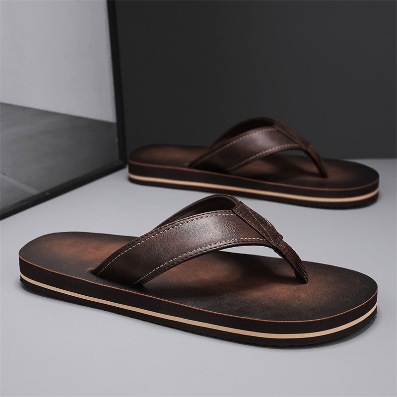Men's Vintage Washed Faux Leat - Flip Flop Leather Men บทวิจารณ์และราคา