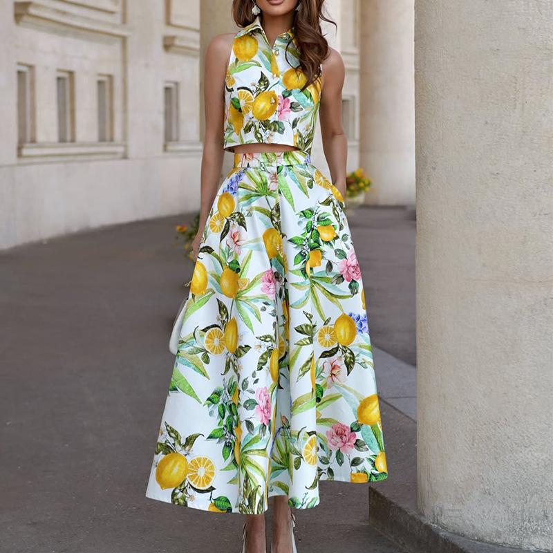Women's Fashion Lemon Print Sl - Shirt Camp Collar บทวิจารณ์และราคา