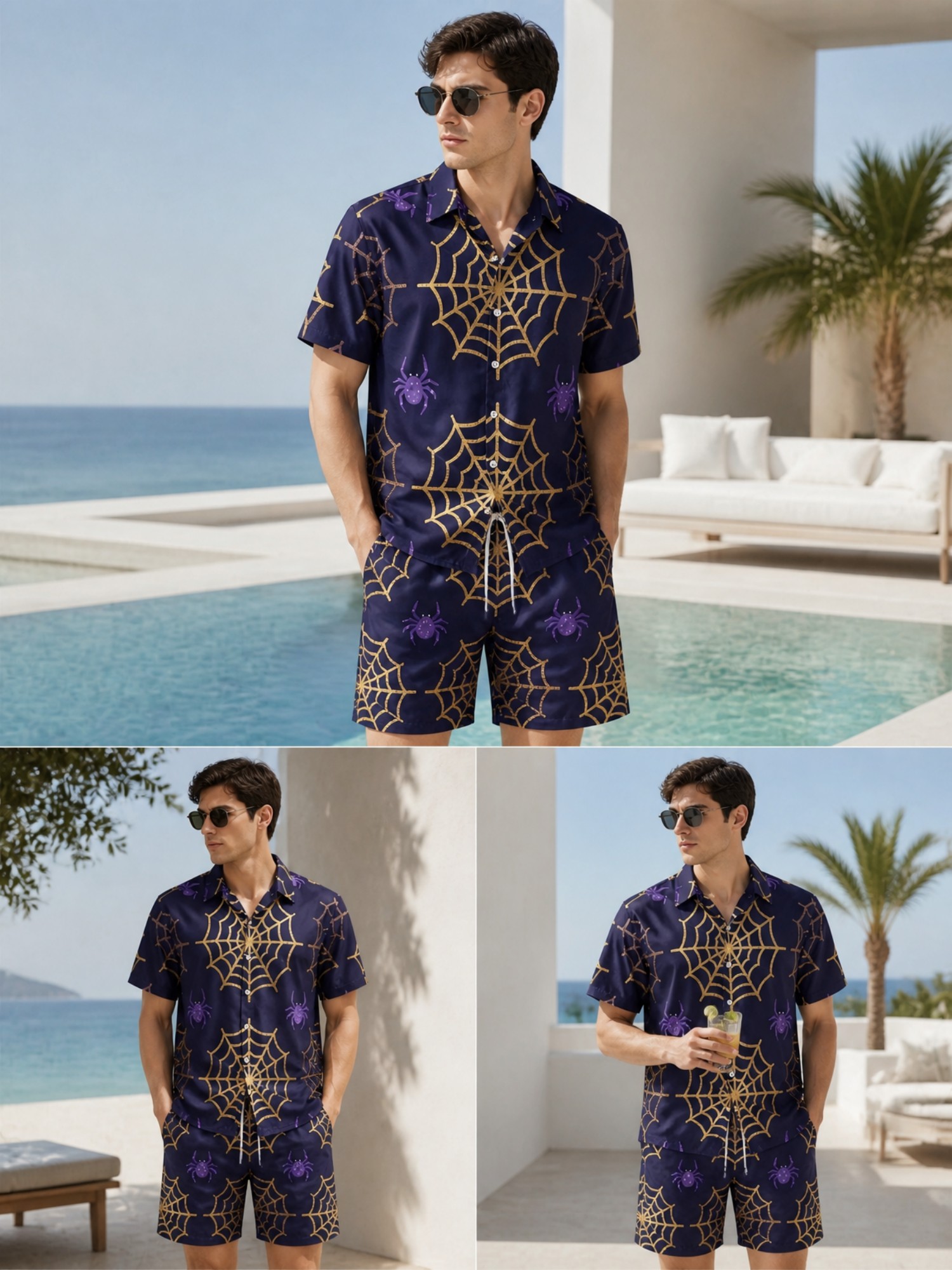 Mens Summer Short Sleeve Polo  - Resort Shirt Floral บทวิจารณ์และราคา