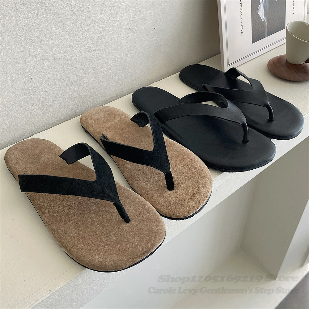Vintage Style Cow Suede Clip O - Flip Flop Leather Men บทวิจารณ์และราคา