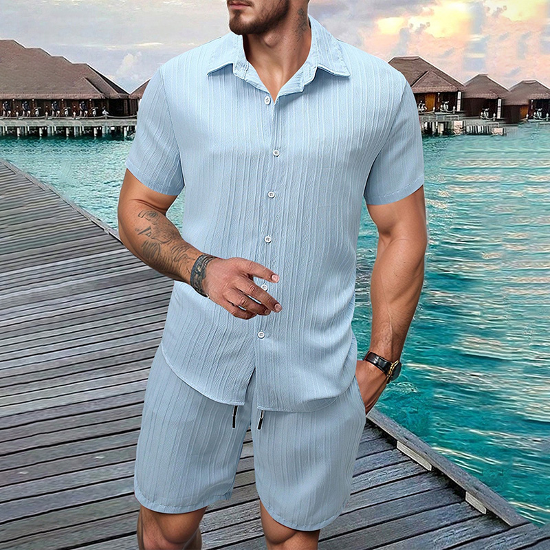 2026 New Men Vertical Wrinkle  - Shirt Camp Collar บทวิจารณ์และราคา